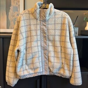 Vuori Plaid Cozy Sherpa Jacket, Suede Windowpane, Size Medium